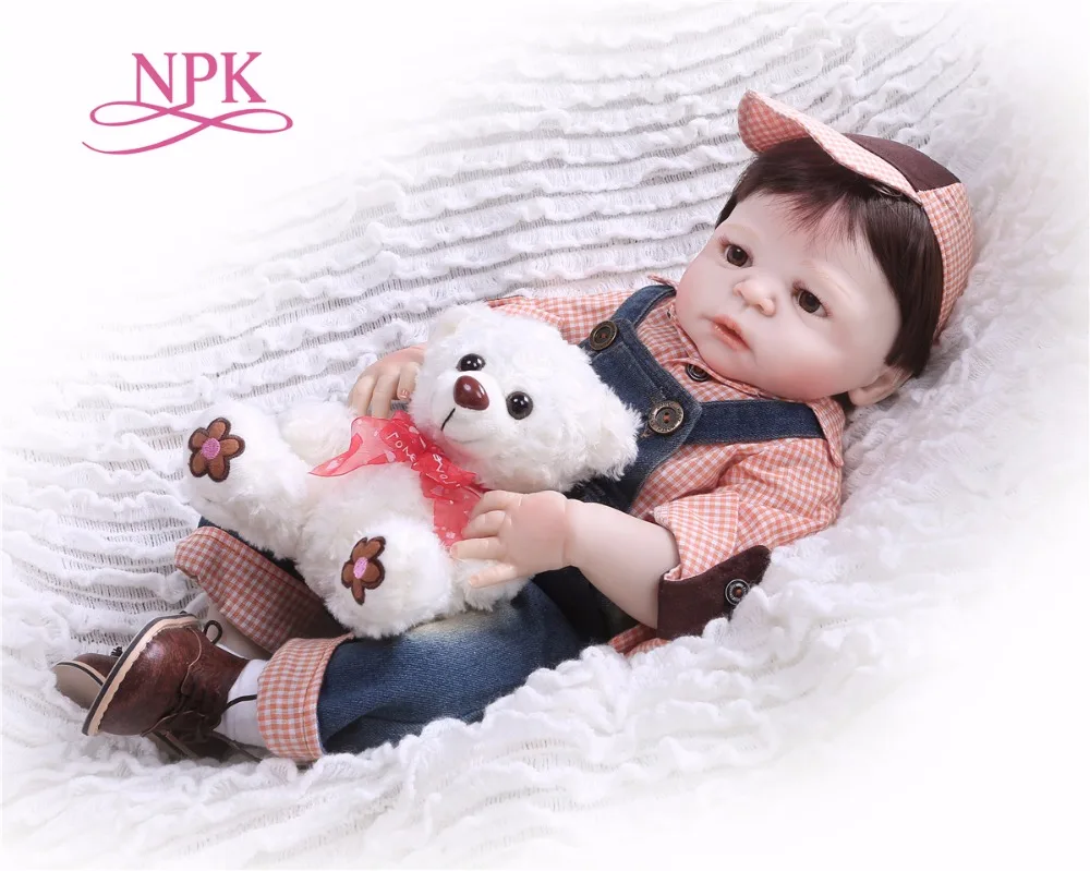 Bebes reborn menino 2" 57 см NPK полный силикон reborn baby boy куклы игрушки для ребенка подарок с медведем плюшевая бутылочка с соской bonecas