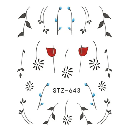 1 лист, простые черные наклейки для ногтей, переводные наклейки для воды, сделай сам, ювелирные изделия, наклейки для цветов, наклейки для ногтей, водяные татуировки, инструменты для ногтей, TRSTZ638-658