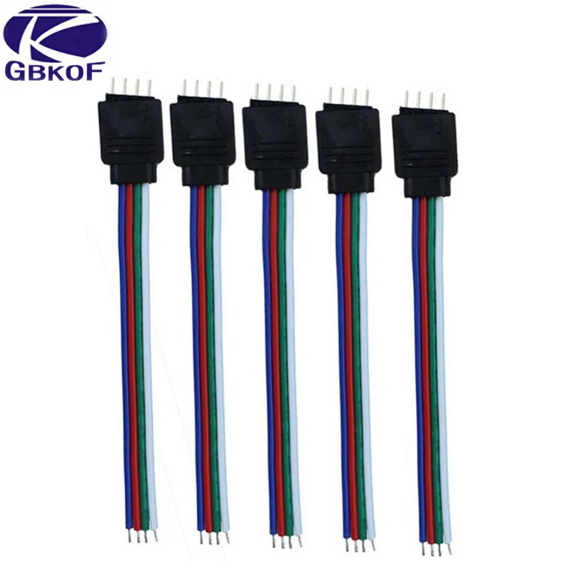 

10cm RGB 4 pins Male Connector Wire Cable 5pcs/Lot For 5050 3528 RGB Led strip, Male Type 4 Pin Needle Connector Free Shipping