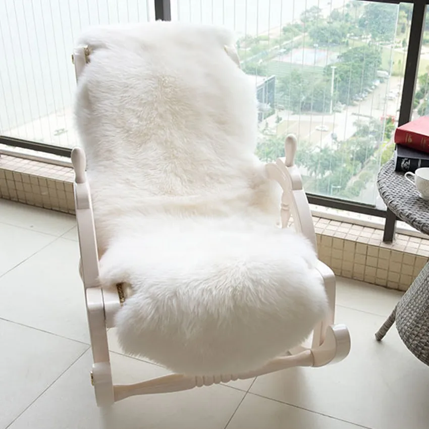 2P big size sheepskin rug for rocking chair , winter beige white shaggy