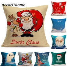 DecorUhome Linen Pillow Case Cartoon Christmas Santa Claus Snowflake Cushion Cover Decorative Throw Sofa