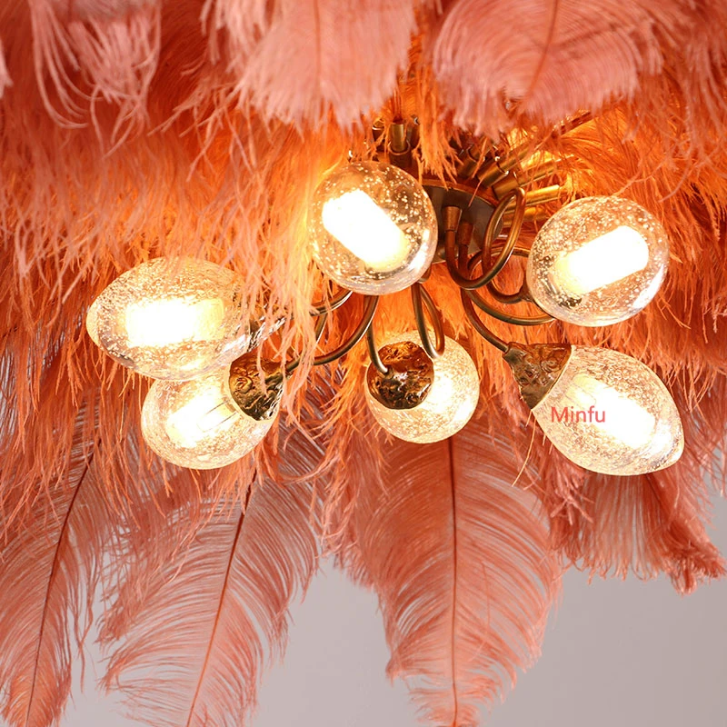 Страусиное перо подвесные светильники романтические подвесные светильники для гостиной отеля ресторана спальни современные светодиодные Медные подвесные лампы