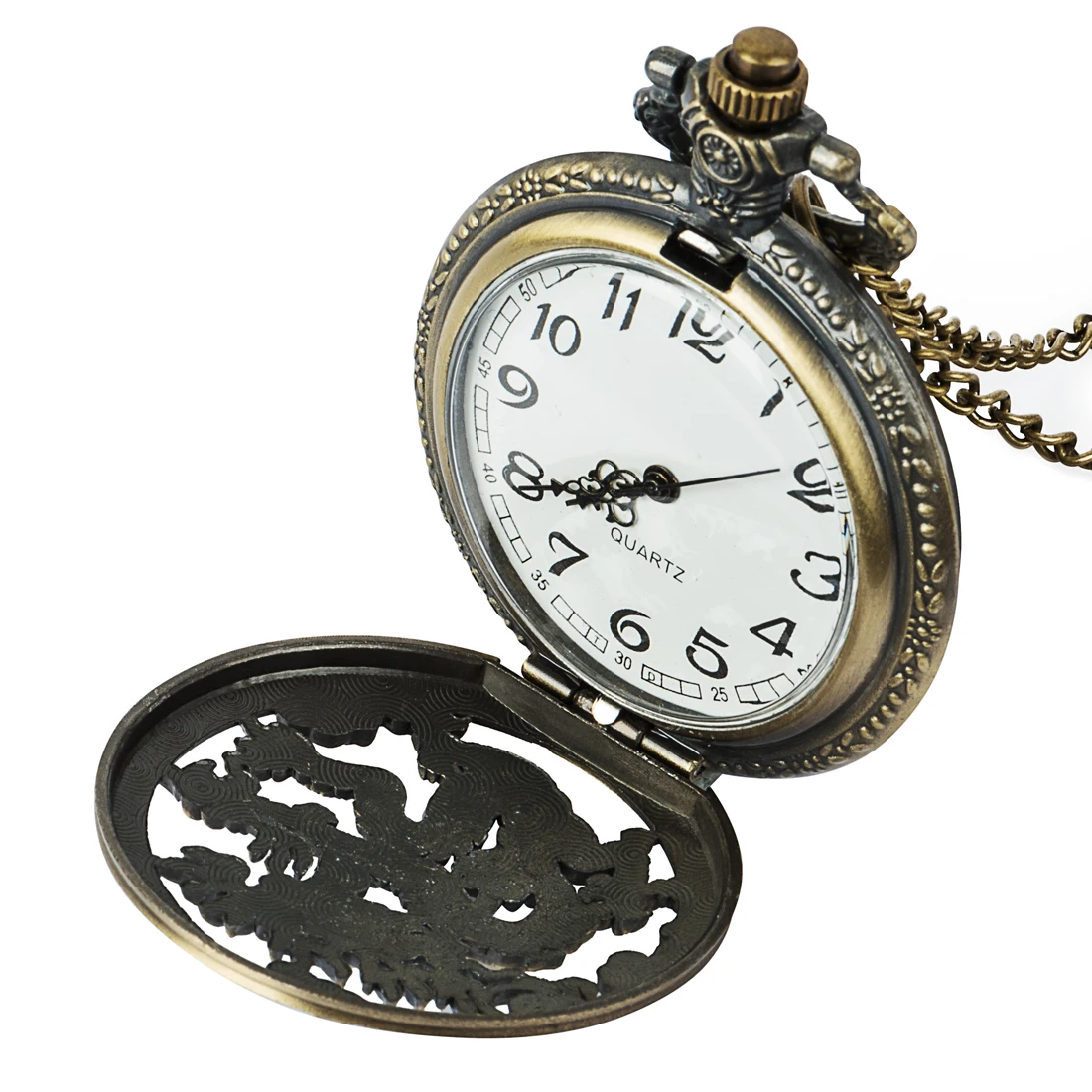 Dragon Pocket Watch Chain Quartz Necklace Watches Open face Clock Watch Mens Birthday Gift 5