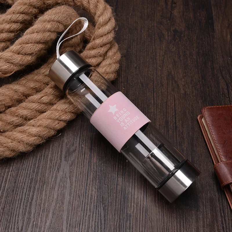Glass Bottle For Water New Fashion Sport Bottle Man Woman Drink With Filter 400ml