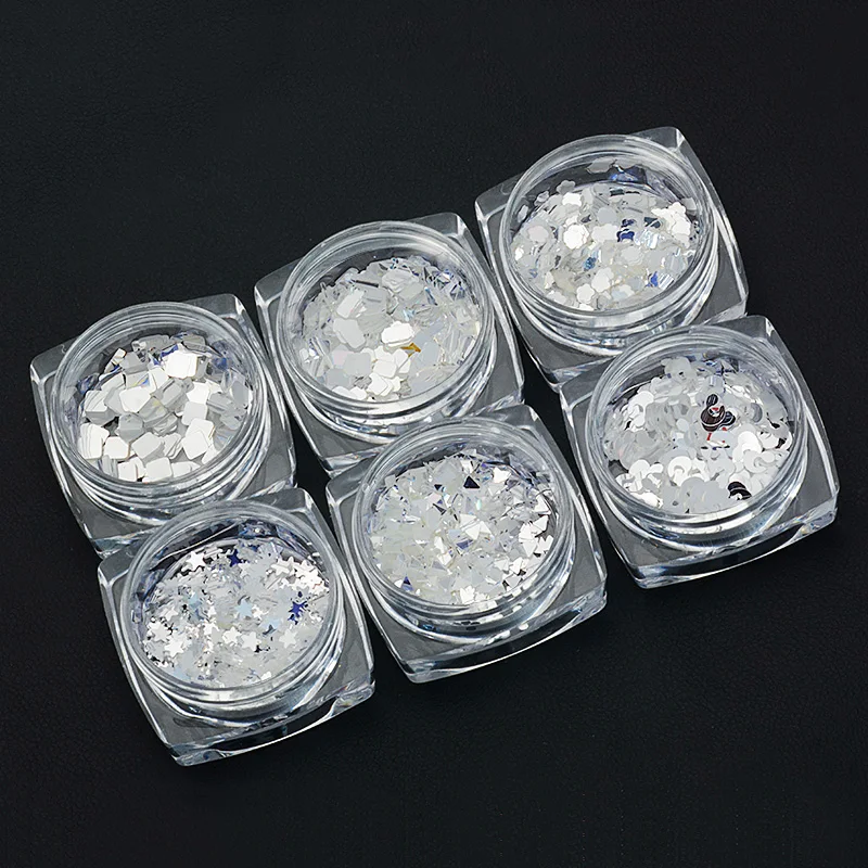Mtssii Silver Holographic Nail Paillettes Sequins Moon Stars Heart Flakes Tips Nail Art Decoration Manicure Glitter Powder