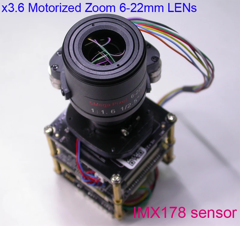 Моторизованный зум 6-22 мм объектив 5.0MP 1/1. " IMX178 CMOS сенсор+ Hi3516A IP CCTV камера Модуль платы блока программного управления+ кабель LAN