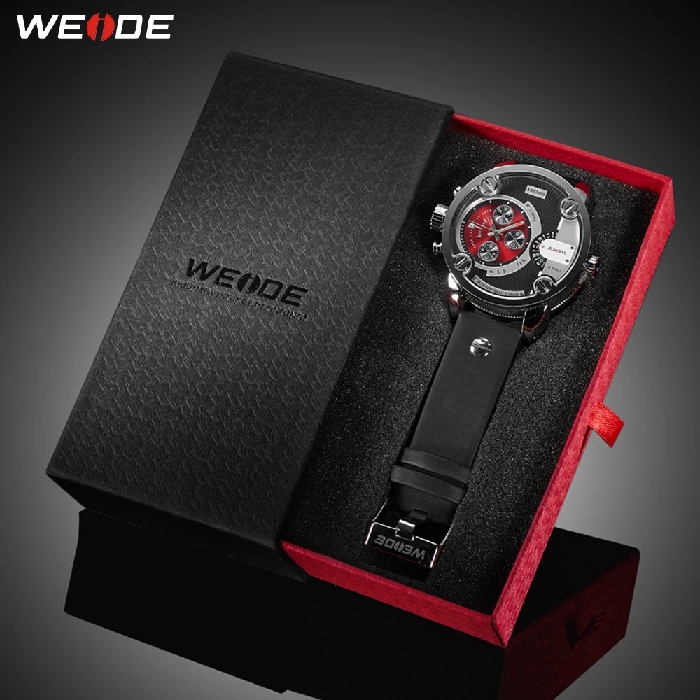  WEIDE Man Luxury Casual Quartz Military Sports Calendar Auto Date Black Leather Strap Alloy Case Re