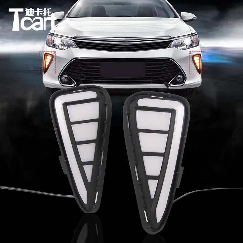 

Tcart white/yellow DRL day time running light turn signal light For toyota camry 2015-2017 year car led daytime running light