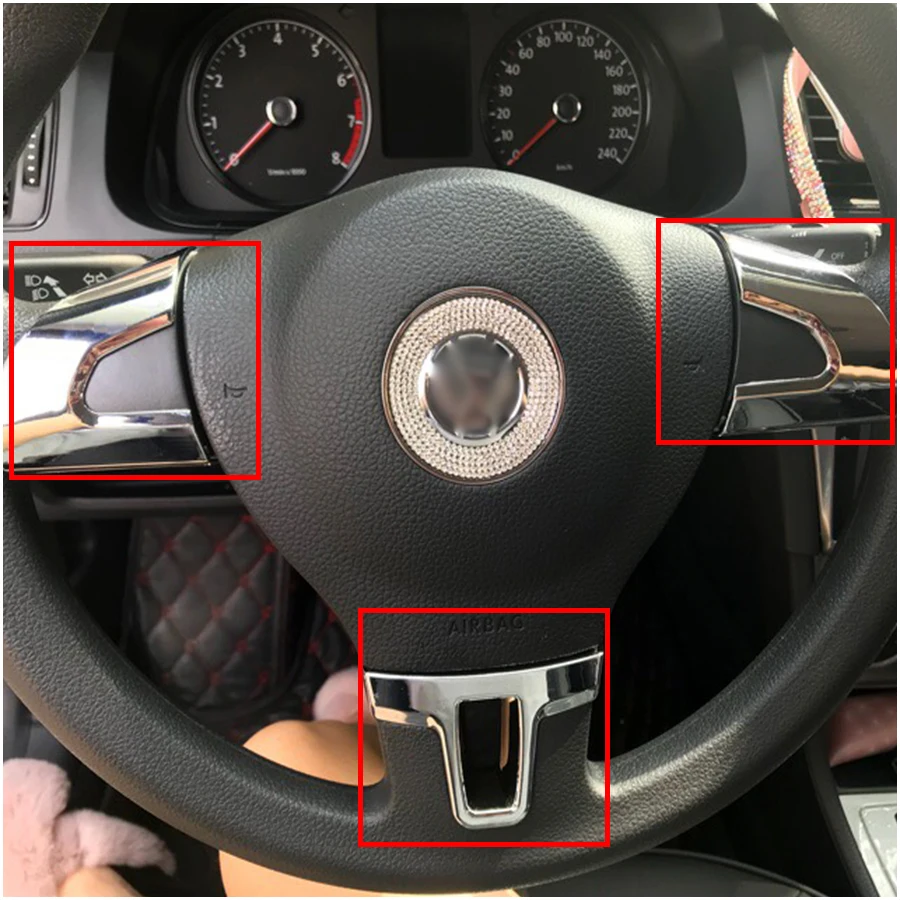 ABS Chrome Steering Wheel Trim Cover Carbon Fiber Sticker for VW Golf 6 MK6 Polo Jetta MK5 2009 2010 2011 Polo Bora Sagitar-7