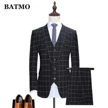 BATMO Новое поступление, высококачественные клетчатые Умные повседневные мужские пиджаки, черные костюмы, мужское свадебное платье, большие размеры, CS872