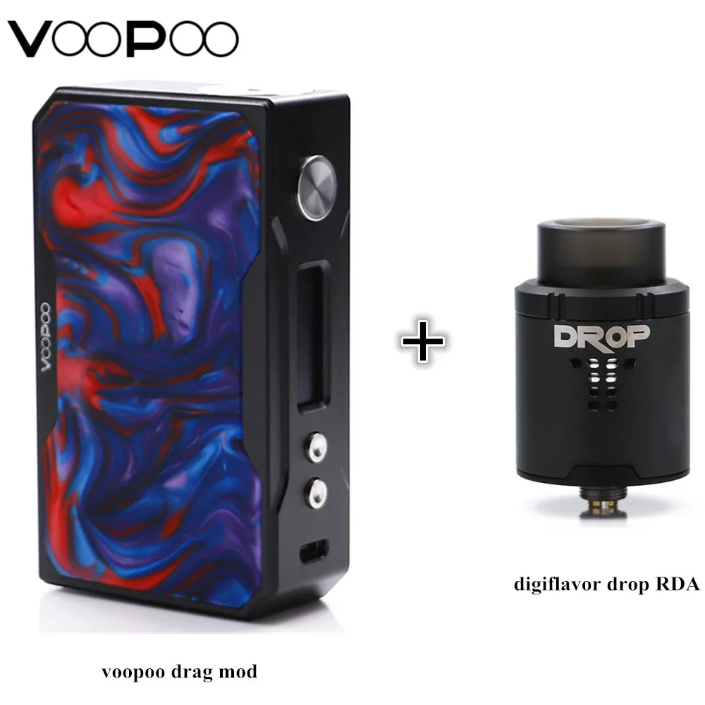 E-cigs Mod Voopoo Drag 157w Mod Resin Version (Black Frame) and Digiflavor Drop RDA Electronic Cigarette Full kit Best Atomizer