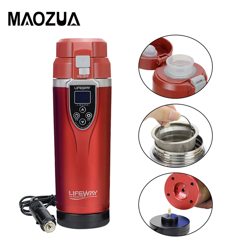 Kopen 350Ml Draagbare Auto Verwarming Cup 12 V 24 V Verstelbare Temperatuur Koffie Boiler Thee Kokend Mok Reizen elektrische Thermos Ketel