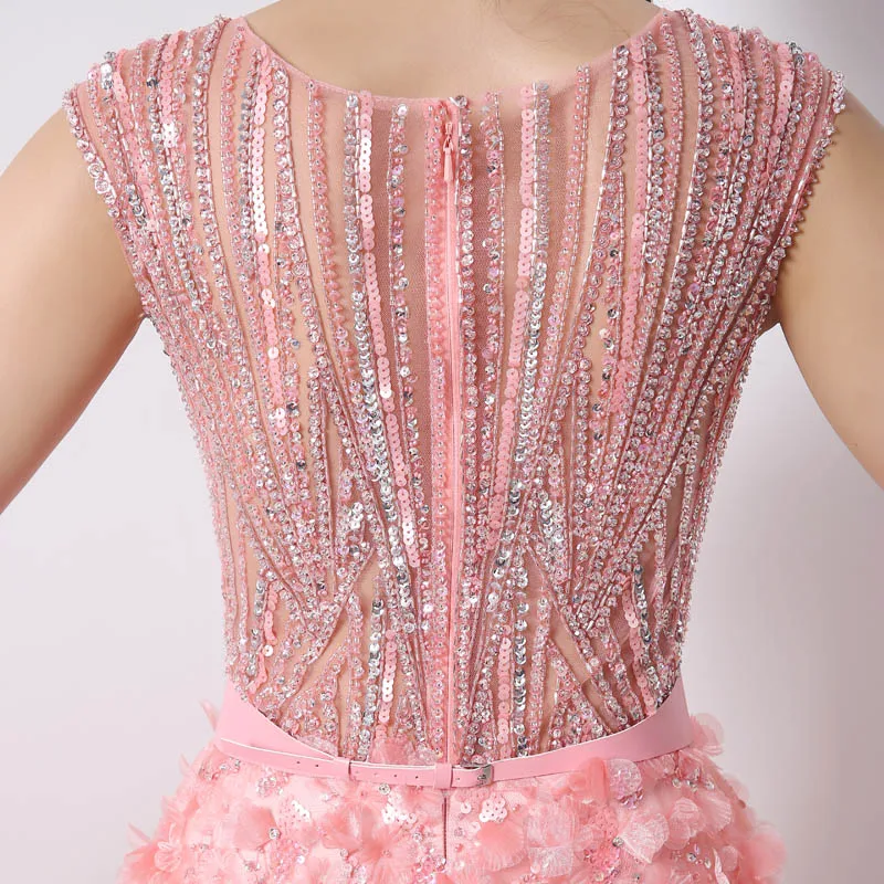 Elegant Pink Tulle V-Neck Evening Dresses Long A-Line 2017 Fashion Beading Applique Prom Gown Custom JS011 Elegant Pink Tulle V-Neck Evening Dresses Long A-Line 2017 Fashion Beading Applique Prom Gown Custom JS011