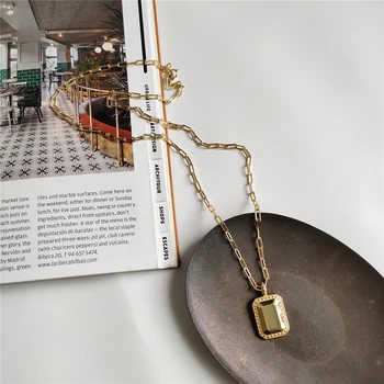 

Gold Rectangular Pendant Necklaces 925 Sterling Sliver Crude Chain Chokers Minimalist Necklace for Women kolye collares collier