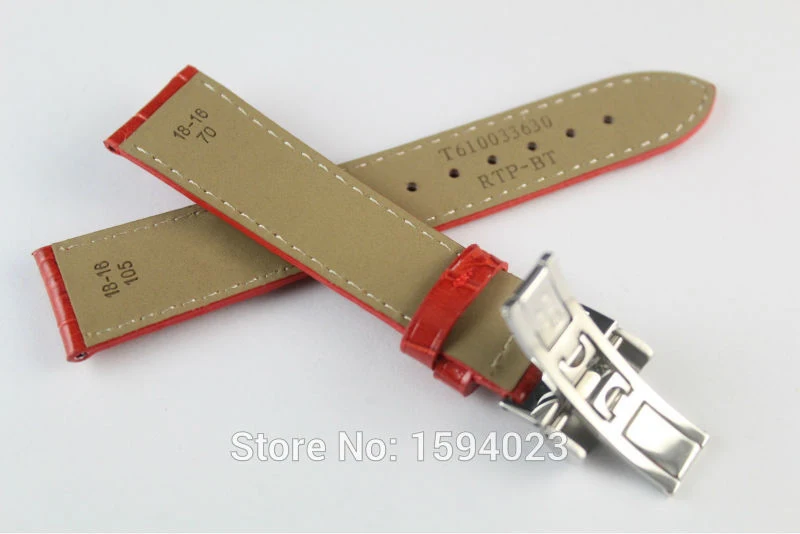 18 мм(Buckle16mm) T086207A T086208 высокое качество Серебряная Бабочка Пряжка+ красный Натуральная кожаные пальто с цветным вкраплением ремешки для часов