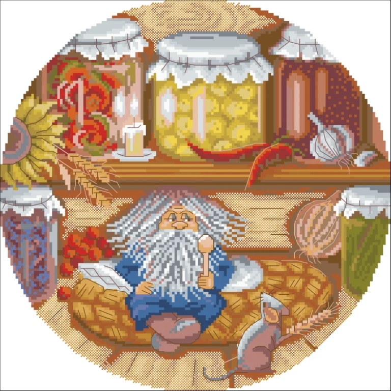 

Gold Collection Counted Cross Stitch Kit Dwarf and his Jam House Home Mouse Little Small Old Man panna