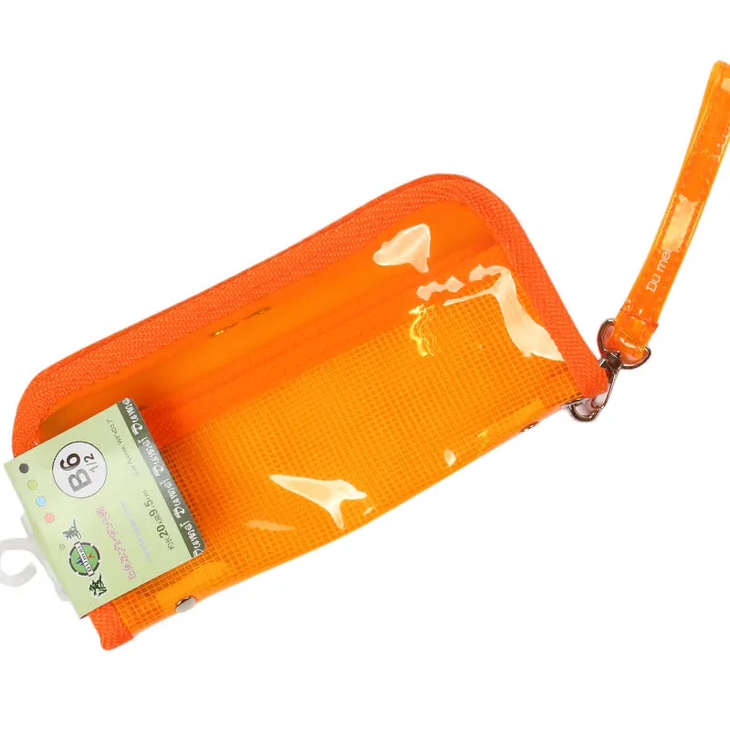 Dumei A4/A5/B6 plasti PVC student file information portable Bright transparent grid waterproof zipper document bag NF-603 - Цвет: B6 orange