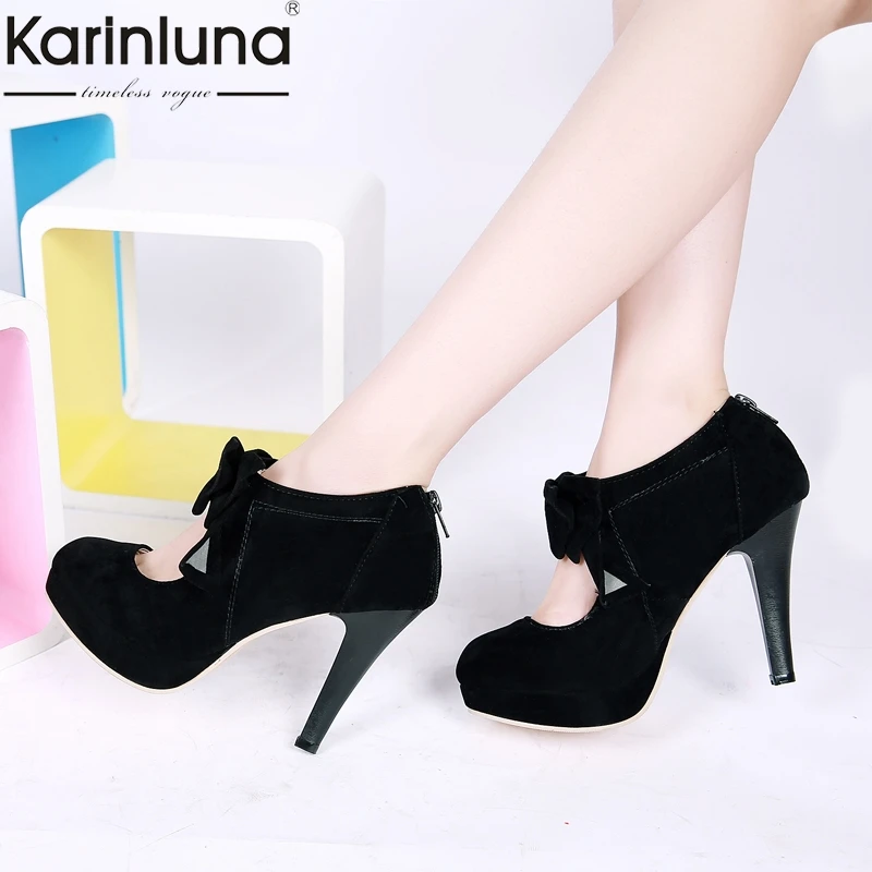 Baratos KARINLUNA 2019 dropship tamaño grande 30 48 moda tacones altos zapatos mujer Primavera Verano pajarita boda fiesta Mujer Zapatos mujer