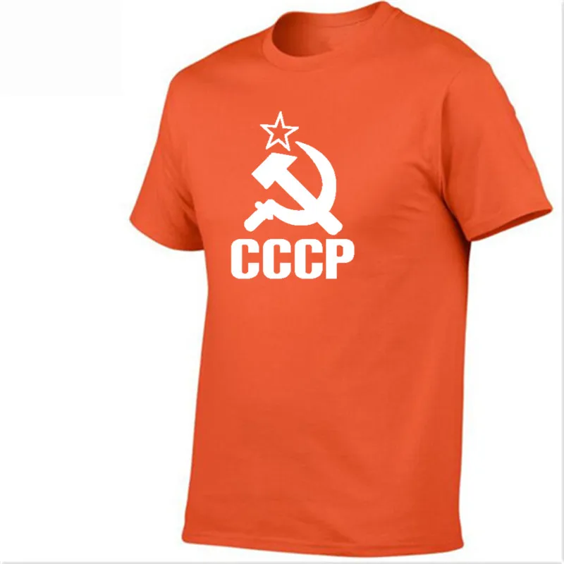 Футболка для спортзала WINER CCCP, Мужская футболка с коротким рукавом, футболки из хлопка с круглым вырезом - Цвет: 2  Orange