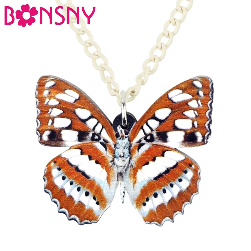 NEWEI Acrylic Floral Butterfly Necklace - 18" Chain, Hypoallergenic Insect Jewelry For Women, Gift