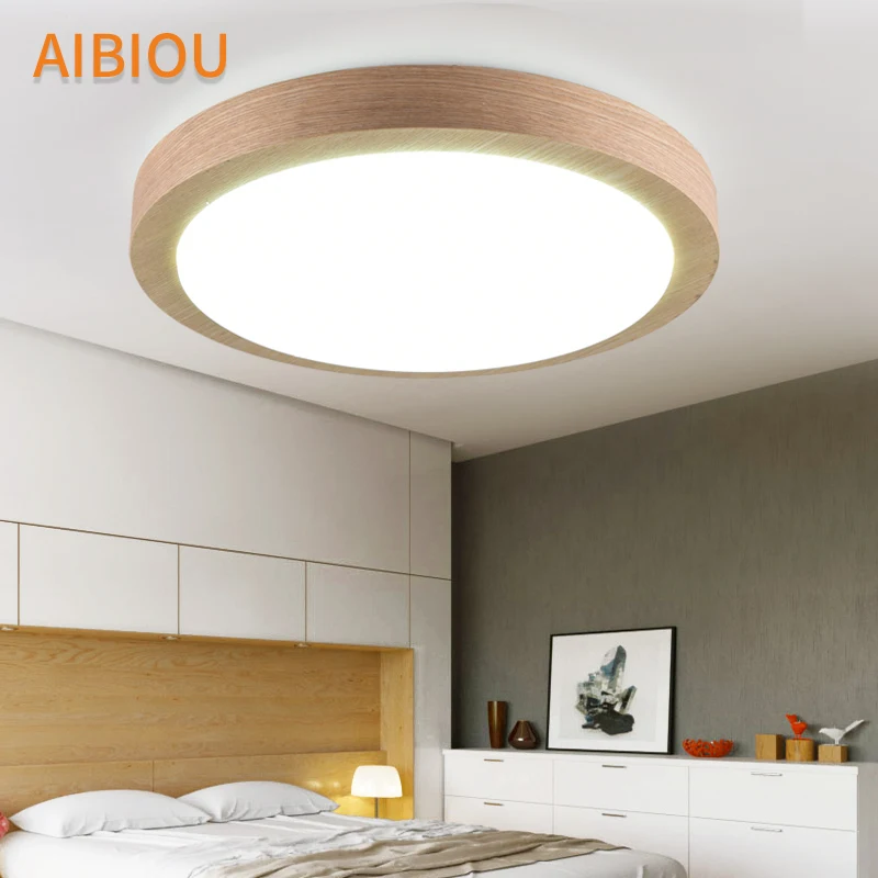 

AIBIOU LED Ceiling Lights With Remote Controll Dimmable Ceiling Light For Living Room Round Bedroom Wooden Lighting Fixture