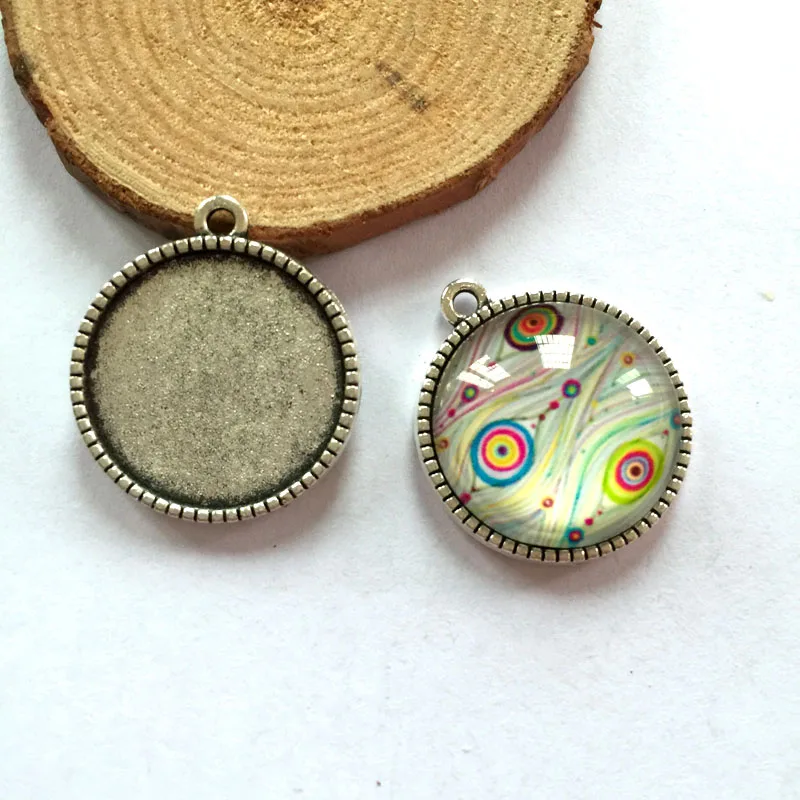 5pcs/lot Necklace Pendant Setting Antique Bronze Silver Glass Cabochon