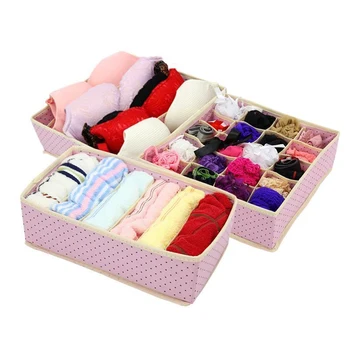 

3PCS Nonwoven Home Storage Box Underwear Organizer Boxs Bra Necktie Socks Folding Container Organizers Various Grid
