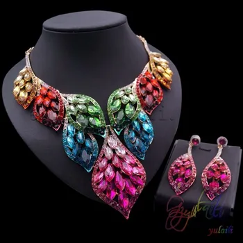 

Free shipping Colourful FeathersBridal Jewelry Sets Wholesale Lady Women Rhinestone Jewelry Set Jewelry Set In Latest Design