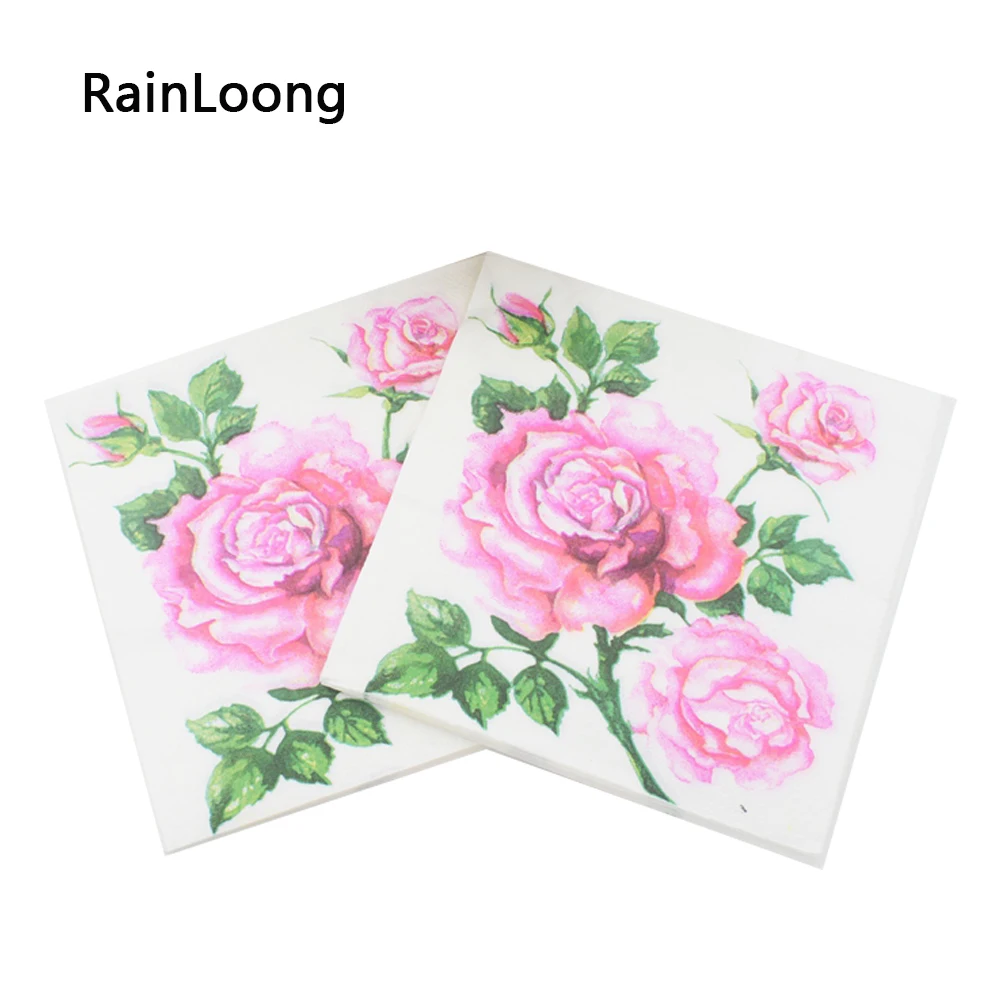 

[RainLoong] Pink Rose Paper Napkin Tissue Decoration 33cm*33cm 20pcs/pack