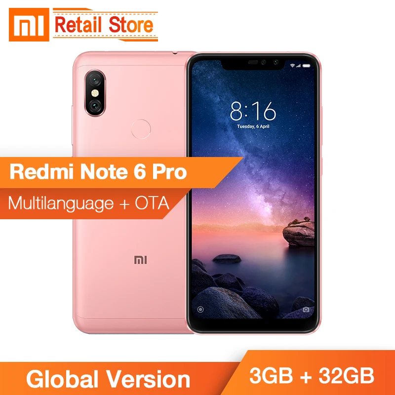 В наличии глобальная версия Xiaomi Redmi Note 6 Pro 3GB 32GB 26 &quotполный экран двойной AI Cam Snapdragon