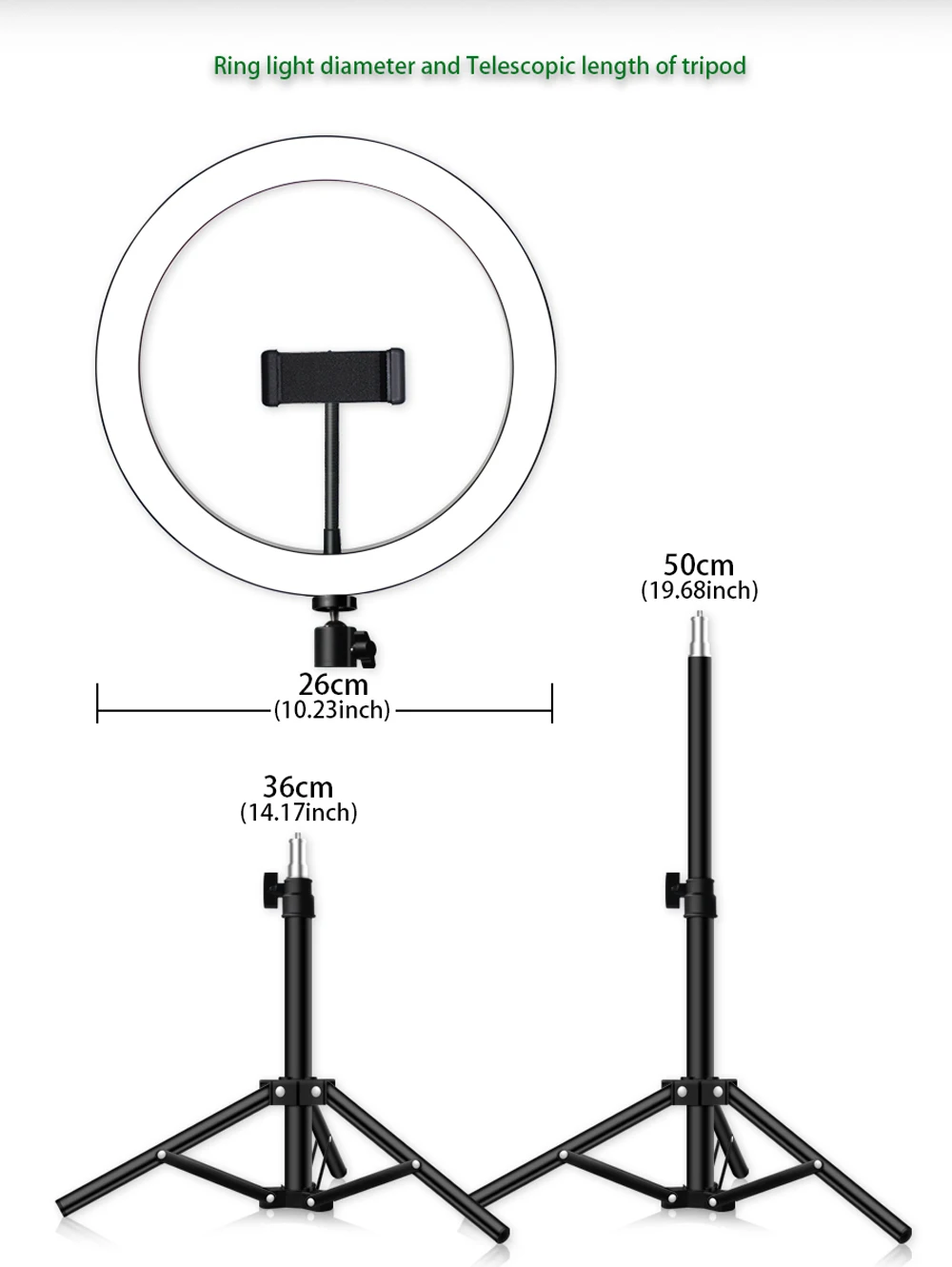 Светодиодный Кольцевая вспышка для селфи; каблук 16 см 26 см 5600K для студийных съемок кольцо лампы фотовспышки с держатель штатива USB разъем