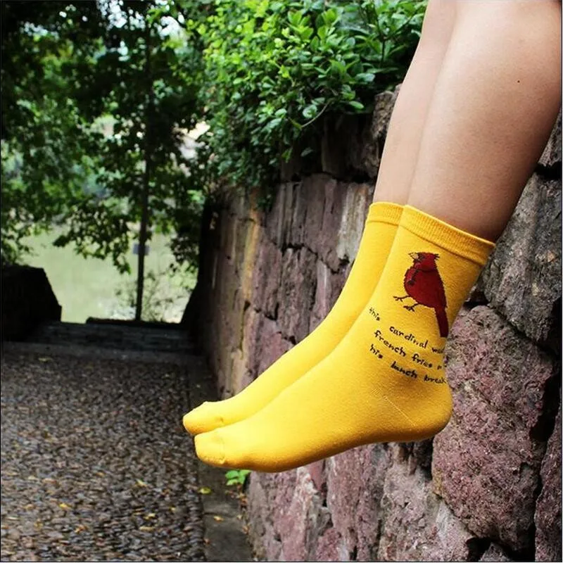1 пара, новые модные носки осенние зимние хлопковые носки с милыми мультяшными птицами для женщин/девочек, Kawaii, женские хлопковые носки с героями мультфильмов, забавные Meia