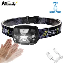 Albinaly 3000LM Mini Rechargeable LED Headlamp 3000Lm Body Motion Sensor Headlight Camping Flashlight Head Light Lamp