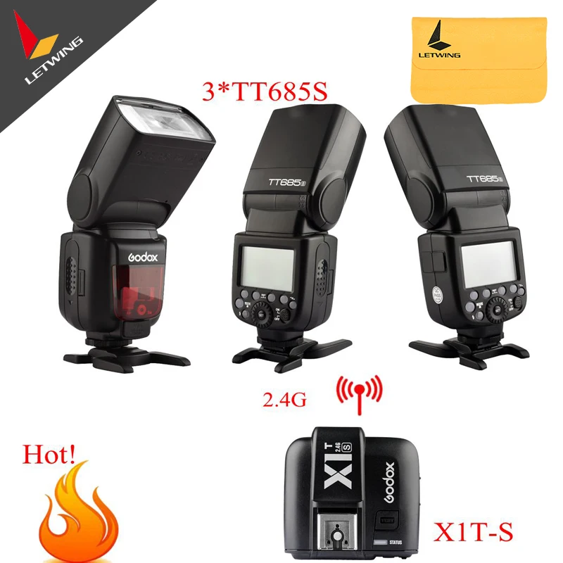 

Free DHL ! 3X pcs Godox TT685S 2.4G HSS TTL GN60 Camera Flash Speedlite + X1S TTL Transmitter kit for Sony