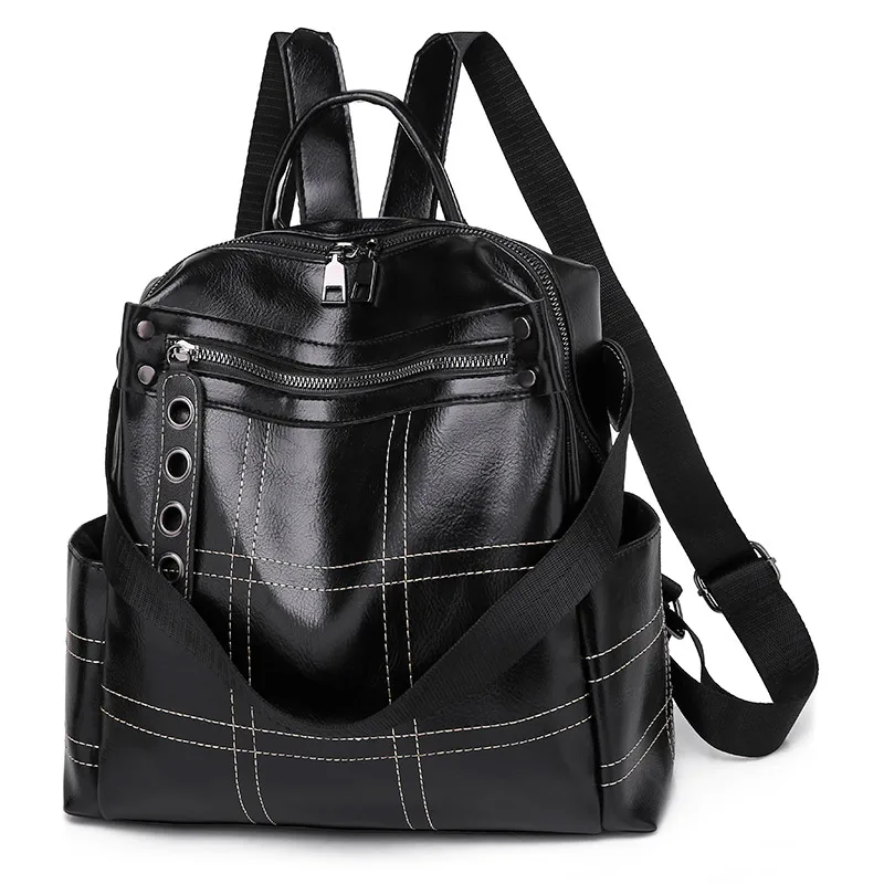 Женские винтажные рюкзаки, многофункциональный кожаный рюкзак высокого качества для девочек, большая женская сумка, школьные сумки через плечо XA266H - Цвет: Black