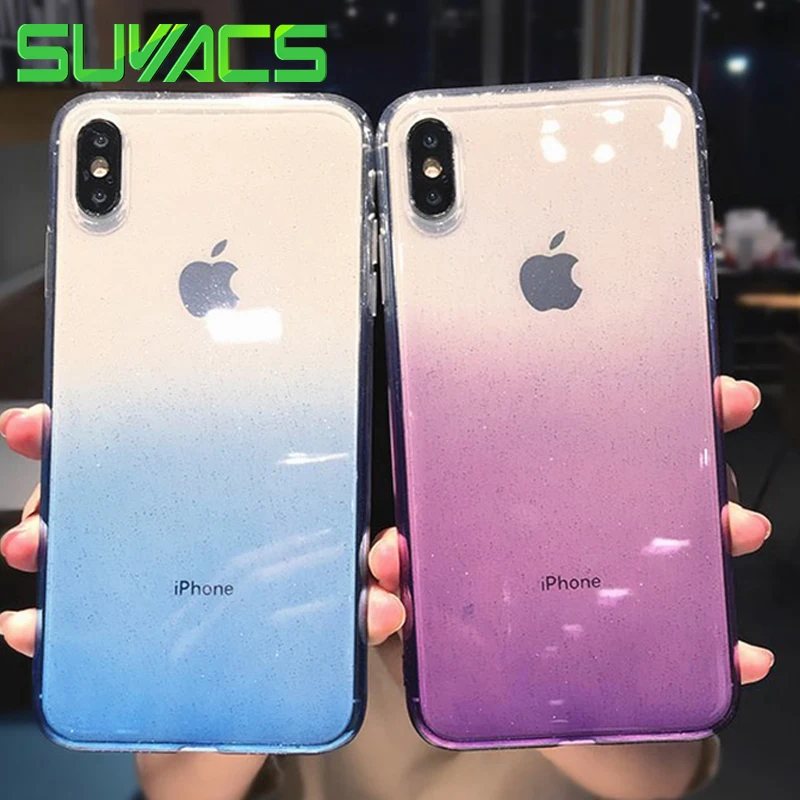 

SUYACS Gradient Glitter Transparent TPU Soft Phone Case For iPhone XS MAX XR X 6 6S 7 8 Plus Protector Phone Cases Shell Coque