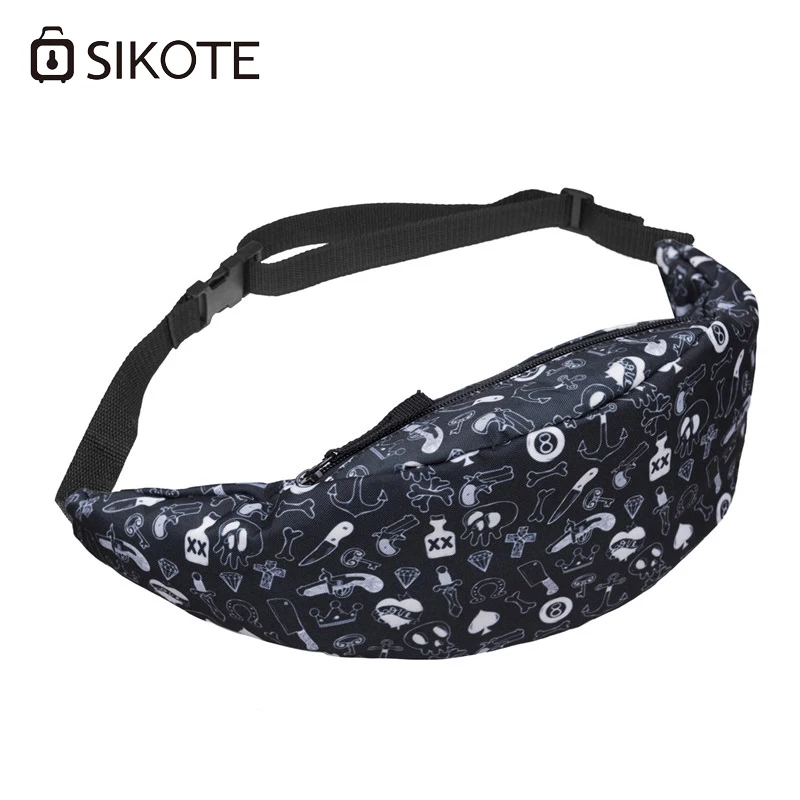 SIKOTE جديد الطابع يطبع امرأة الخصر حزم الكرتون أكسفورد محفظة أكياس البوليستر السفر الهاتف المحمول حقيبة heuptas