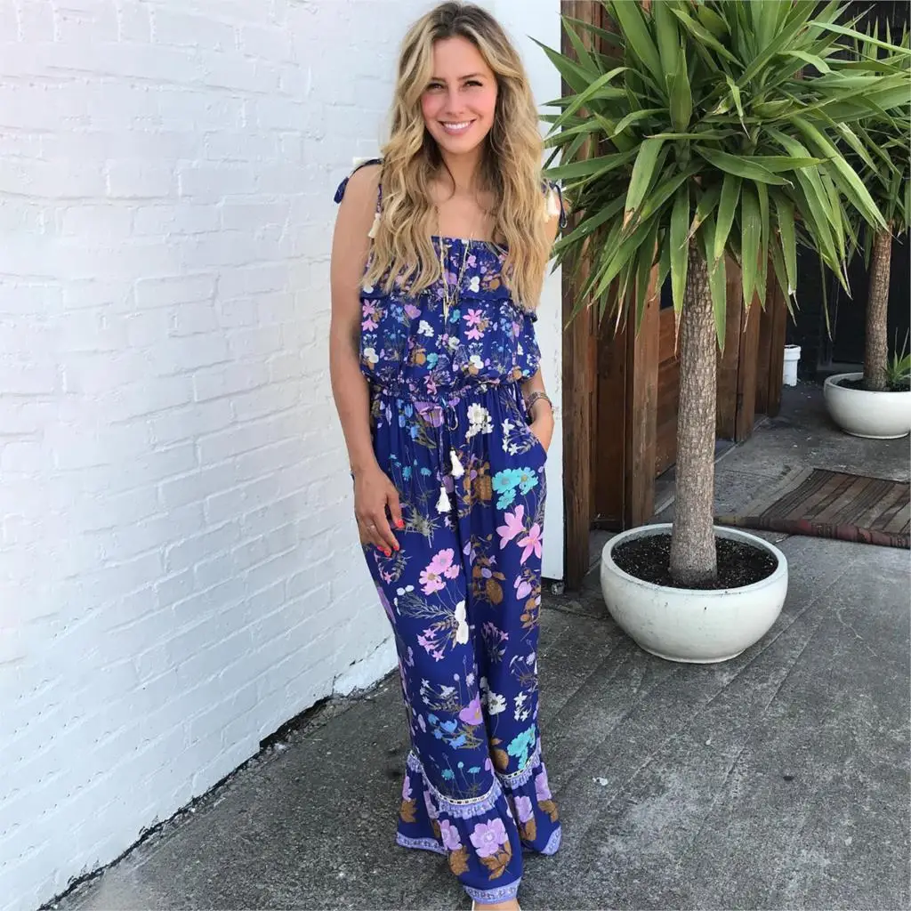 

Jastie Wild Bloom Strappy Pantsuit Sleeveless Summer Jumpsuit Wide Leg Pant Women Romper Boho Beach Long Playsuit Jumpsuits