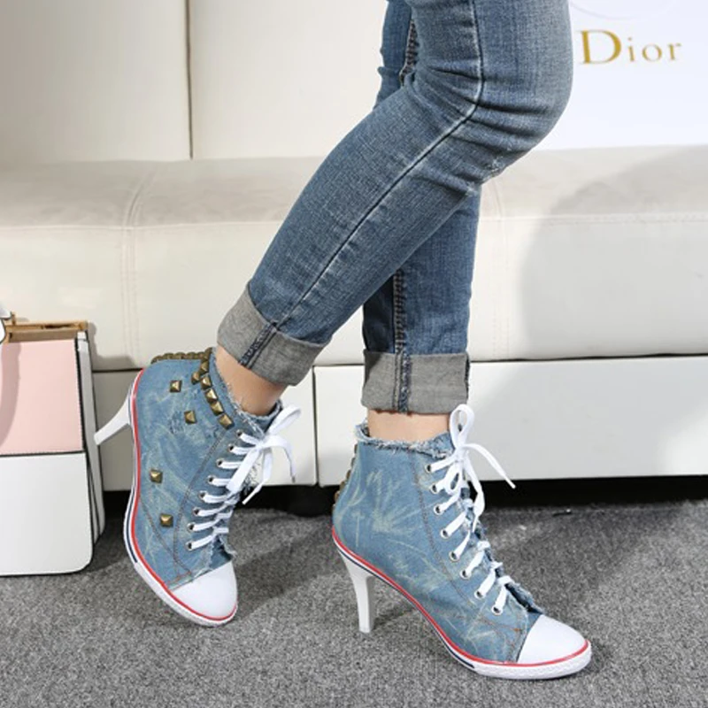 shadeng 2018 new high heels fashionable women's shoes denim Roman style Women's Shoes