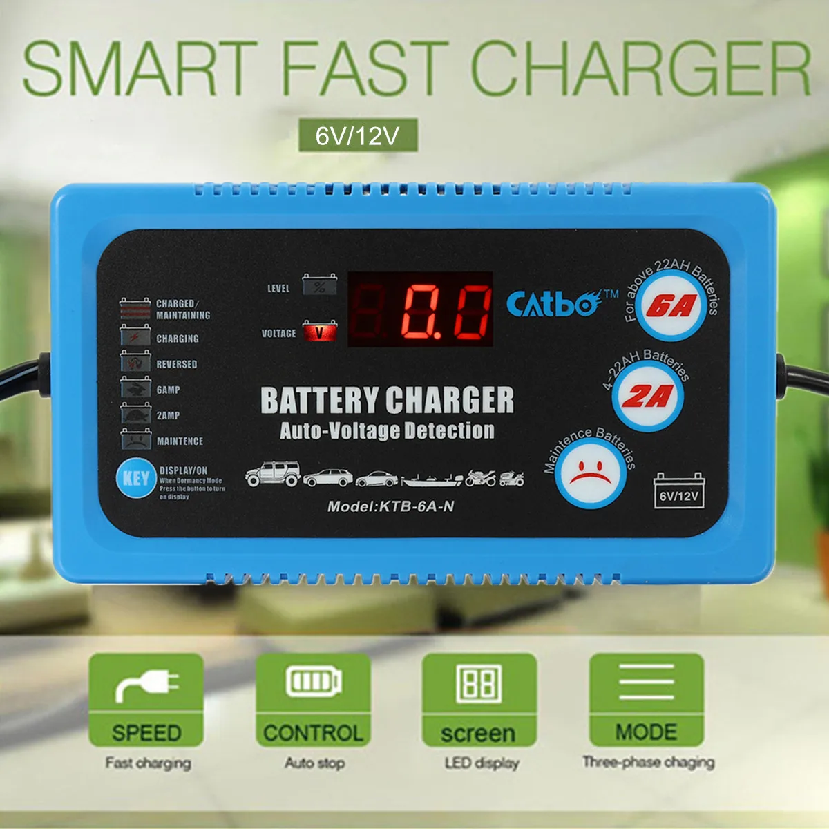 

Pulse Repair Type Automatic Intelligent Digital Display Heat Radiator Control 220V 6V/12V 120AH Car Battery Charger Energy Save