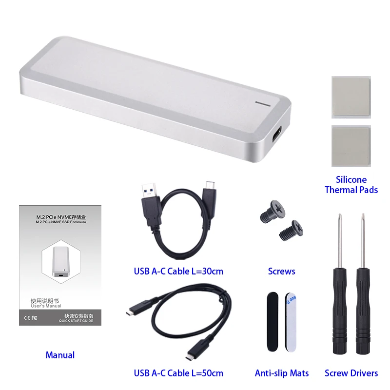 Cable A-C and C-C Чехол для внешнего жесткого диска uniatop USB 3,1 type-C Gen2 to M.2 NMVE SSD для жесткого диска PCIe - Цвет: Cable A-C and C-C