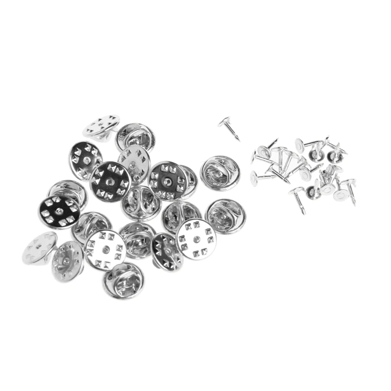 

20pcs DIY Brooch Round Clasps Pin Tie Tacks Blank Pins with Clutch Back Sliver
