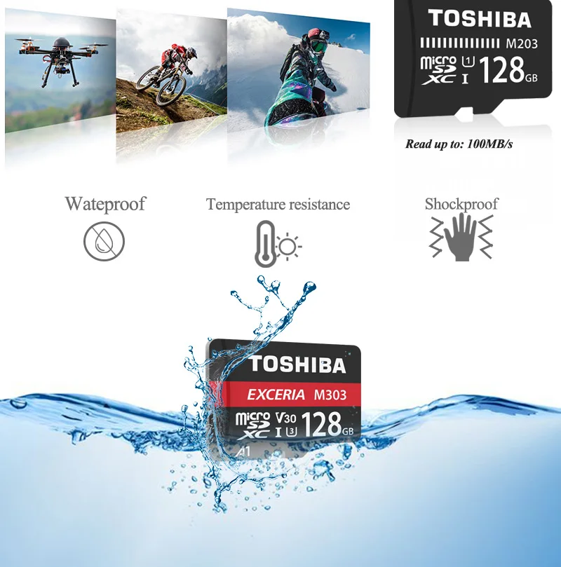 TOSHIBA Micro SD карта класс 10 M203 16 ГБ 32 ГБ Оригинальная карта памяти M303 64 Гб 128 ГБ TF карта до 98 МБ/с./с флеш-карта для телефона