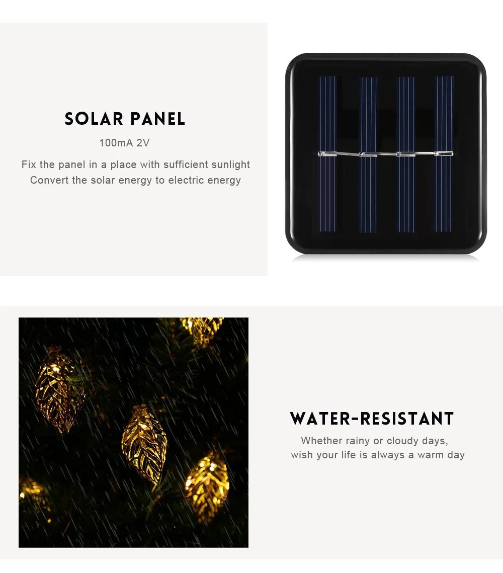 VCT - SLC - 041 20 LEDs Iron Tree Leaf Solar String Light for Holiday Home Party Garden Decoration