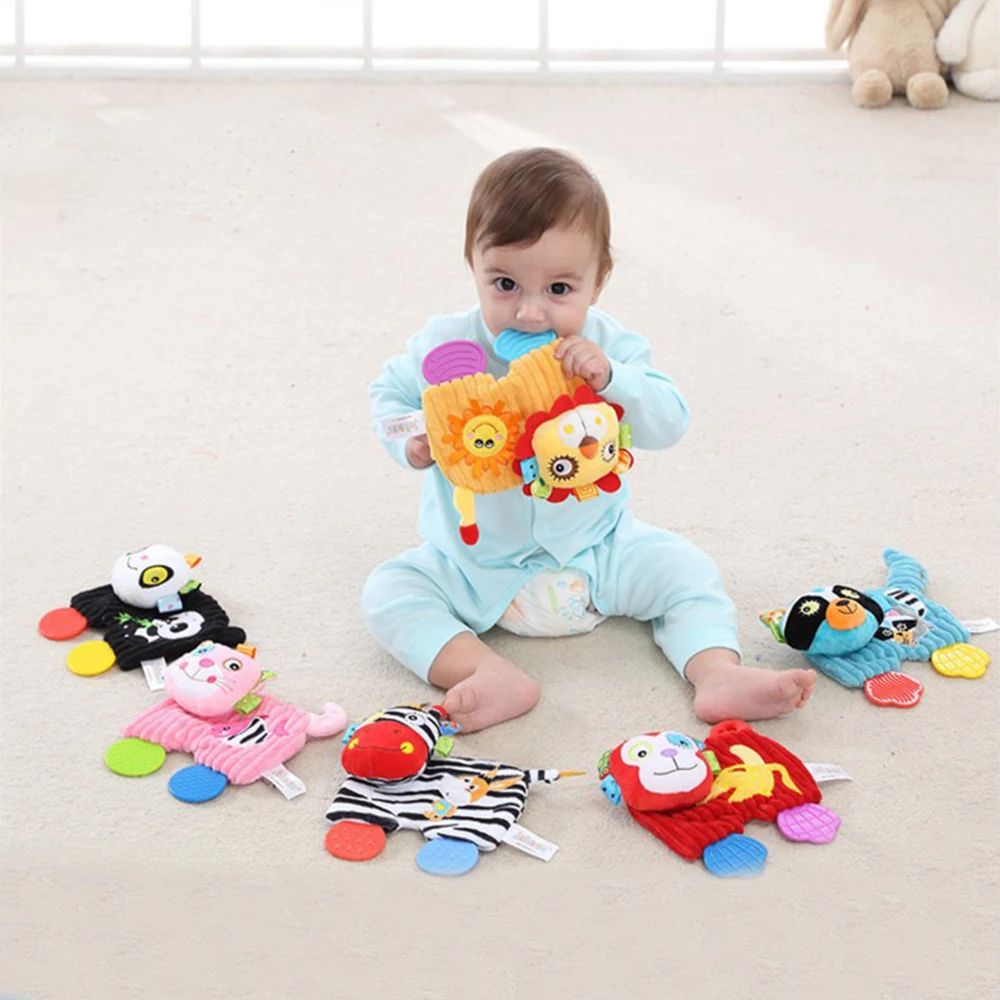

Baby Comforter Plush Teething Toys Cartoon Animals with Magic Mirror Baby Soothing Toys Yellow Lion