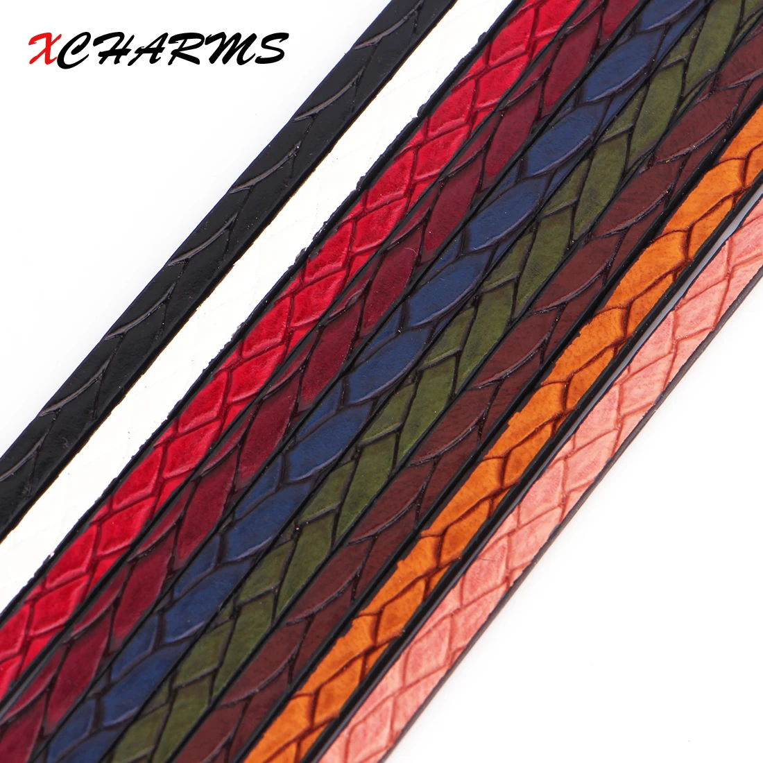 

XCHARMS 5MM Flat PU Leather Cord Braid Pattern Rope Jewelry Findings Accessories Fashion Jewelry Making Bracelet Materials