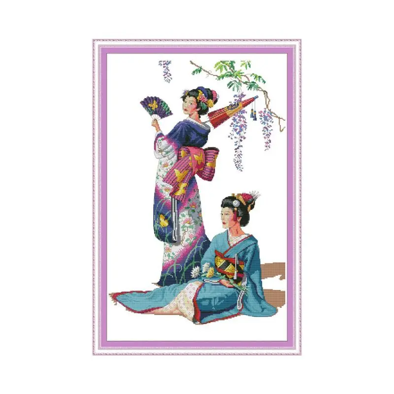 

Beautiful Woman Wearing a Kimono DIY Handmade Needlework Counted 14CT Printed Cross Stitch Embroidery Kit Set Home Decoration