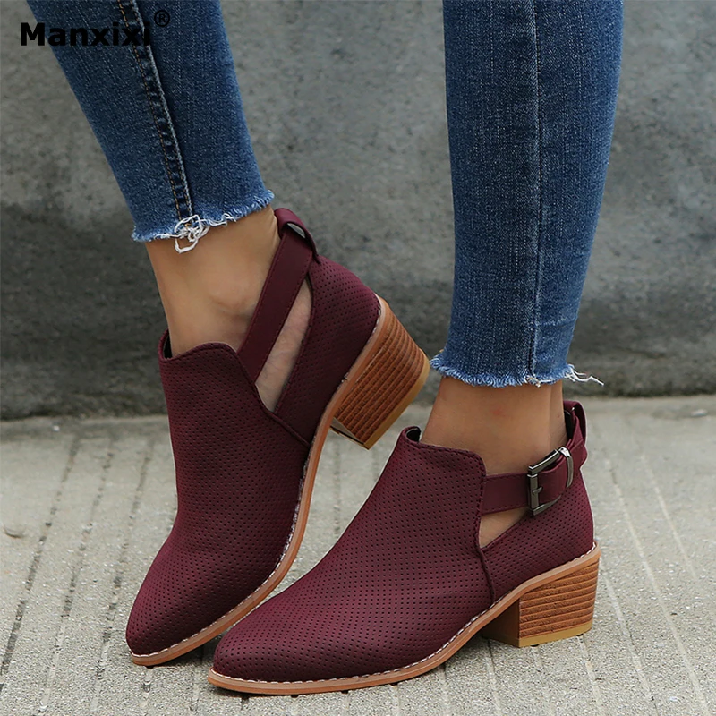 

Booties woman 2019 new fashion female shoes pointed hollow belt buckle ankle boots 43 yards women's boots autumn boots for women