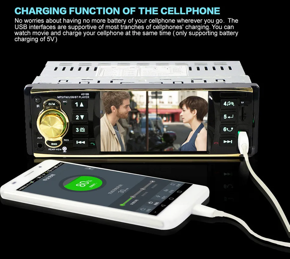 AMPrime 4019B 1 Дин радио аудио стерео USB AUX FM Bluetooth MP3 плеер Поддержка камеры заднего вида