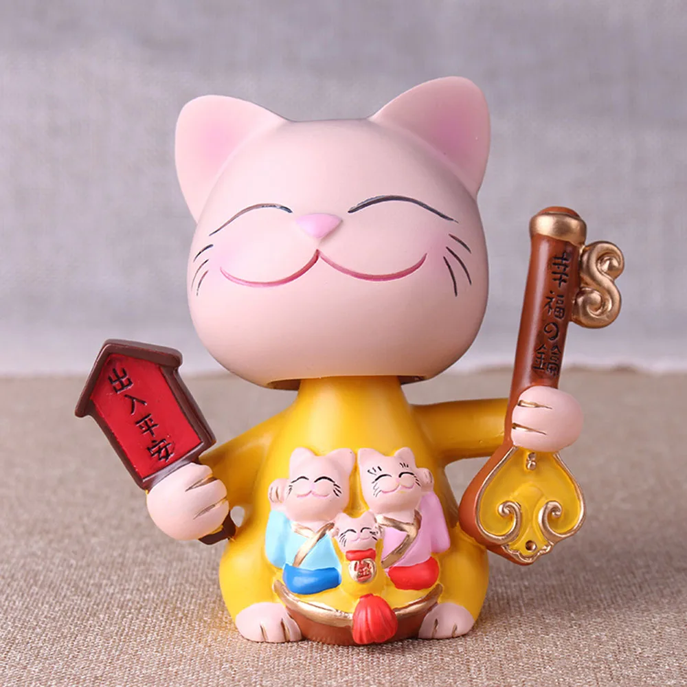 Автомобильный орнамент Lucky Cat мультфильм качающаяся голова Модель Смола Отделка Подарок авто украшение приборной панели аксессуары украшение подарки - Название цвета: Yellow-A
